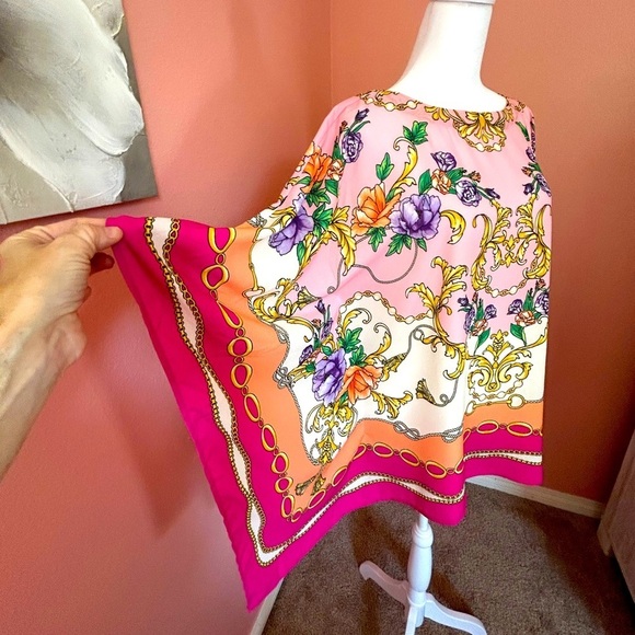 Belle by Kim Gravel Barbiecore resort chic elegant Poncho Top in Malibu pink XS - Picture 4 of 8